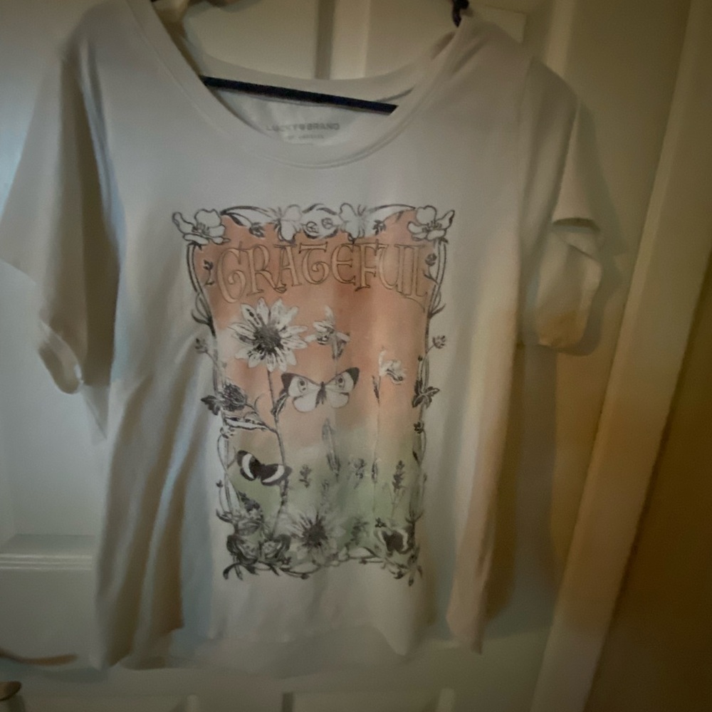 Lucky Brand Grateful Floral Tee - White and Pink